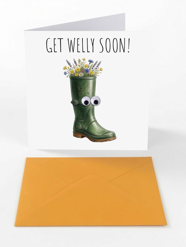 Googly Cards Funny "Get Welly Soon!" Get Well Soon Card with Googly Eyes and Orange Envelope