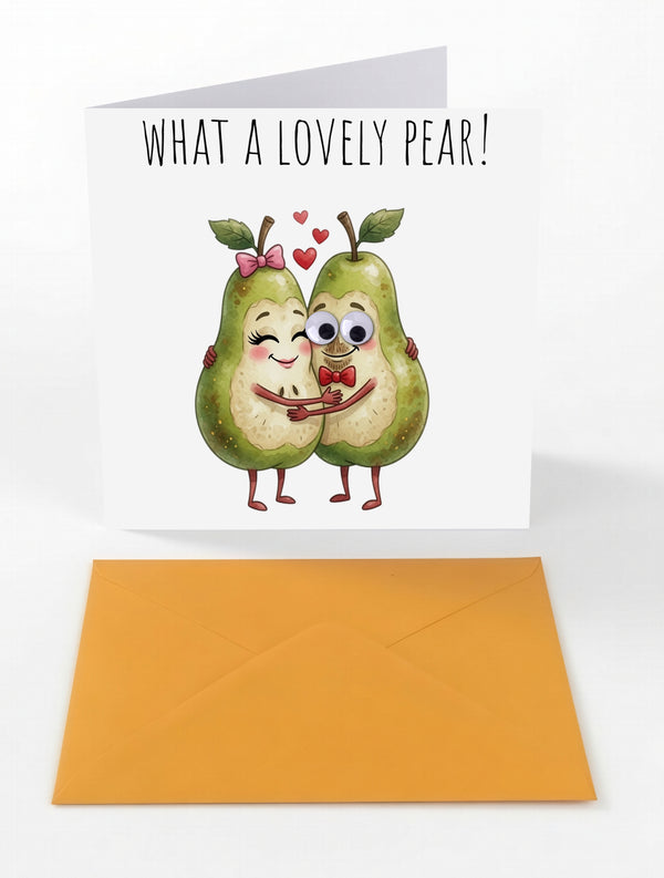 Googly Cards Funny "What a Lovely Pear!" Greeting Card with Googly Eyes and Orange Envelope