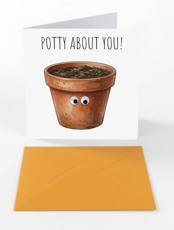 Googly Cards Funny "Potty About You!" Greeting Card with Googly Eyes and Orange Envelope