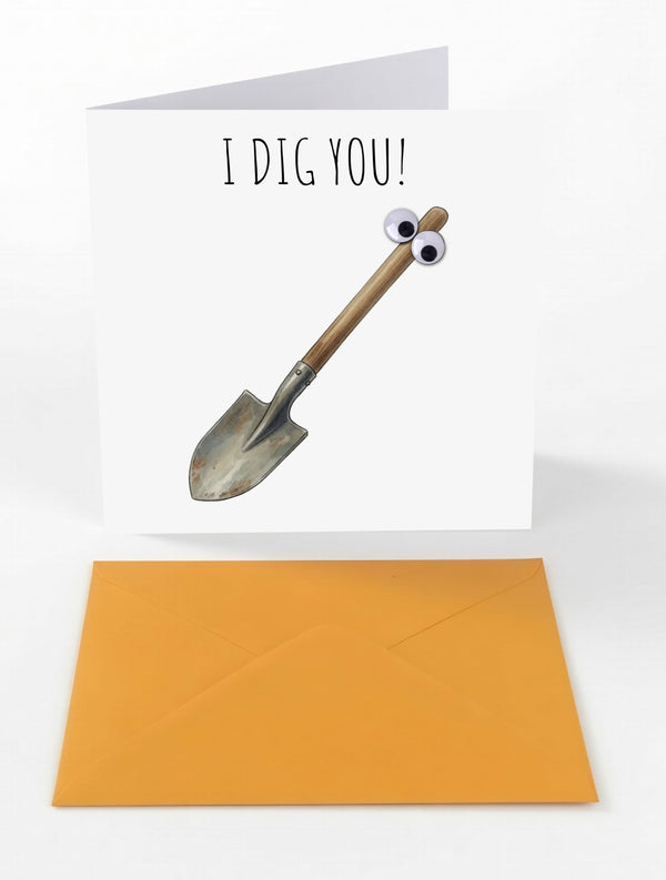 Googly Cards Funny "I Dig You!" Greeting Card with Googly Eyes and Orange Envelope