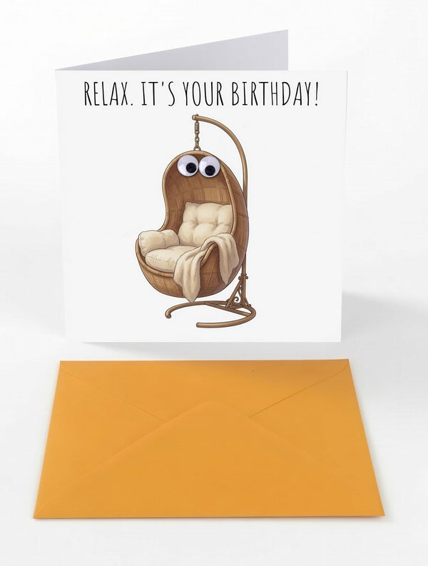 Googly Cards Funny "Relax. It's Your Birthday!" Birthday Card with Googly Eyes and Orange Envelope