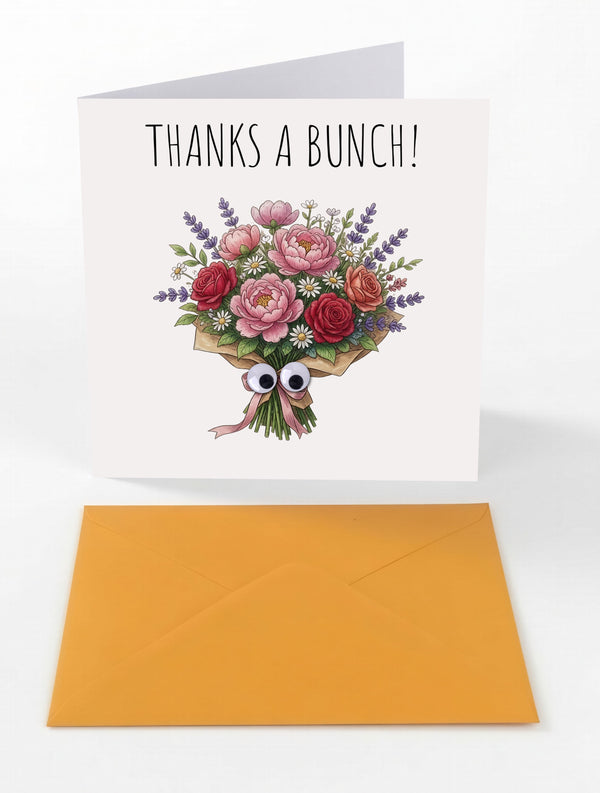 Googly Cards Funny "Thanks a Bunch!" Thank You Card with Googly Eyes and Orange Envelope