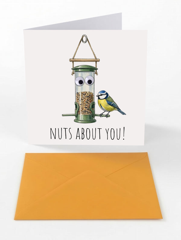 Googly Cards Funny "Nuts About You!" Greeting Card with Googly Eyes and Orange Envelope