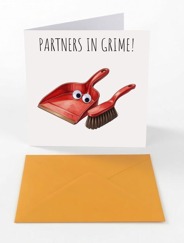Googly Cards Funny "Partners in Grime!" Greeting Card with Googly Eyes and Orange Envelope