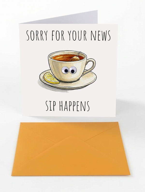 Googly Cards Funny "Sorry for Your News. Sip Happens." Support Card with Googly Eyes and Orange Envelope