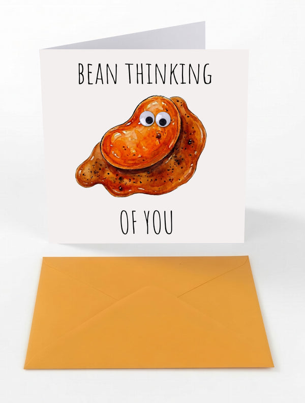 Googly Cards Funny "Bean Thinking of You" Thinking of You Card with Googly Eyes and Orange Envelope