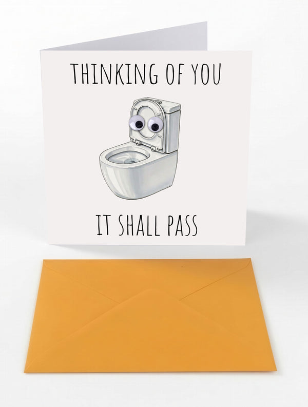 Googly Cards Funny "Thinking of You. It Shall Pass." Thinking of You Card with Googly Eyes and Orange Envelope