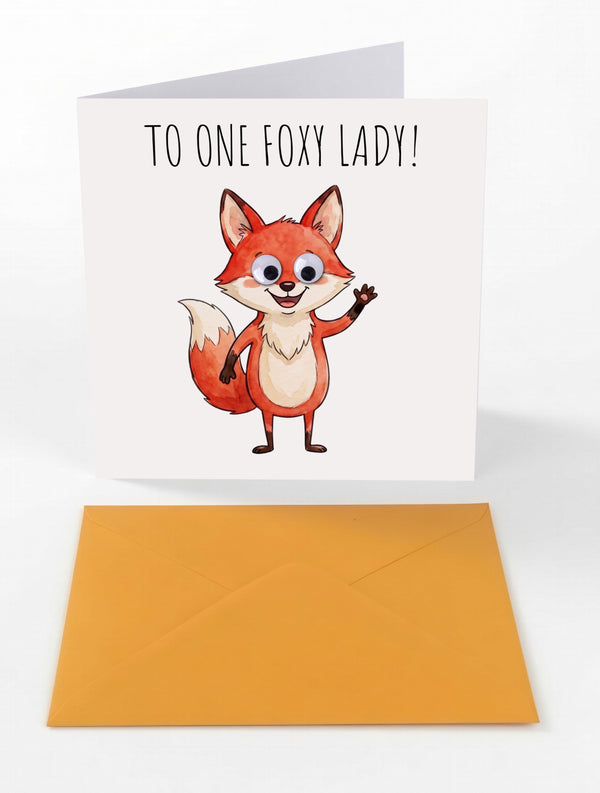 Googly Cards Funny "To One Foxy Lady!" Birthday Card with Googly Eyes and Orange Envelope