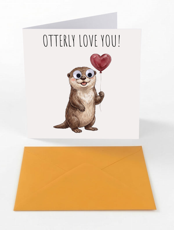 Googly Cards Funny "Otterly Love You!" Greeting Card with Googly Eyes and Orange Envelope