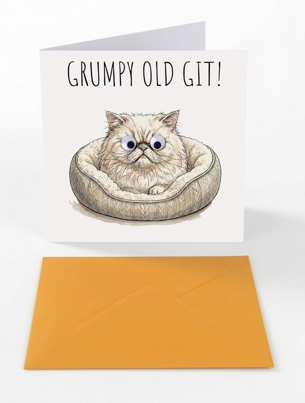 Googly Cards Funny "Grumpy Old Git!" Birthday Card with Googly Eyes and Orange Envelope
