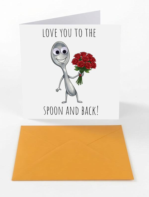 Googly Cards Funny "Love You to the Spoon and Back!" Greeting Card with Googly Eyes and Orange Envelope