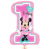 Disney Minnie Mouse foil balloon with pink bow and colorful design, perfect for celebrations and parties.