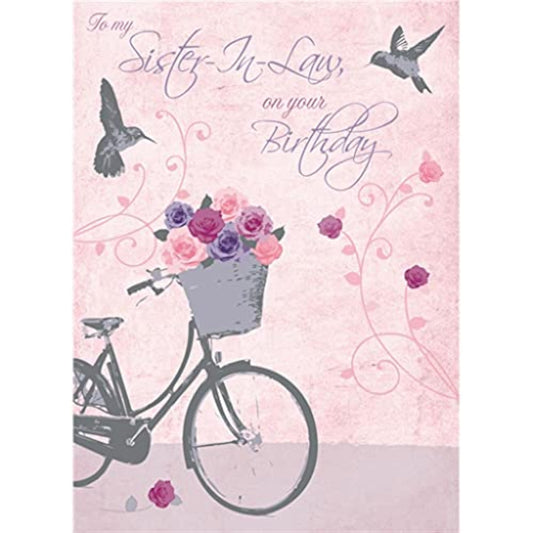 Roses Bicycle Sister-in-Law greeting card by BGC featuring floral design and bicycle illustration for special occasions.