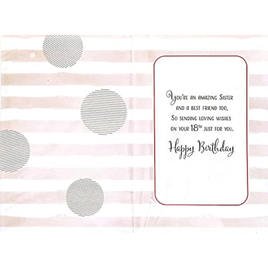BGC Sister You're 18 Birthday Card featuring colorful, festive design for celebrating an 18th birthday with a heartfelt message.