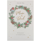 UK Greetings Christmas Card for Mum & Dad - Festive Wreath Design