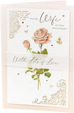 Wife Anniversary Card Classic Pink Rose Design With Romantic Message Inside