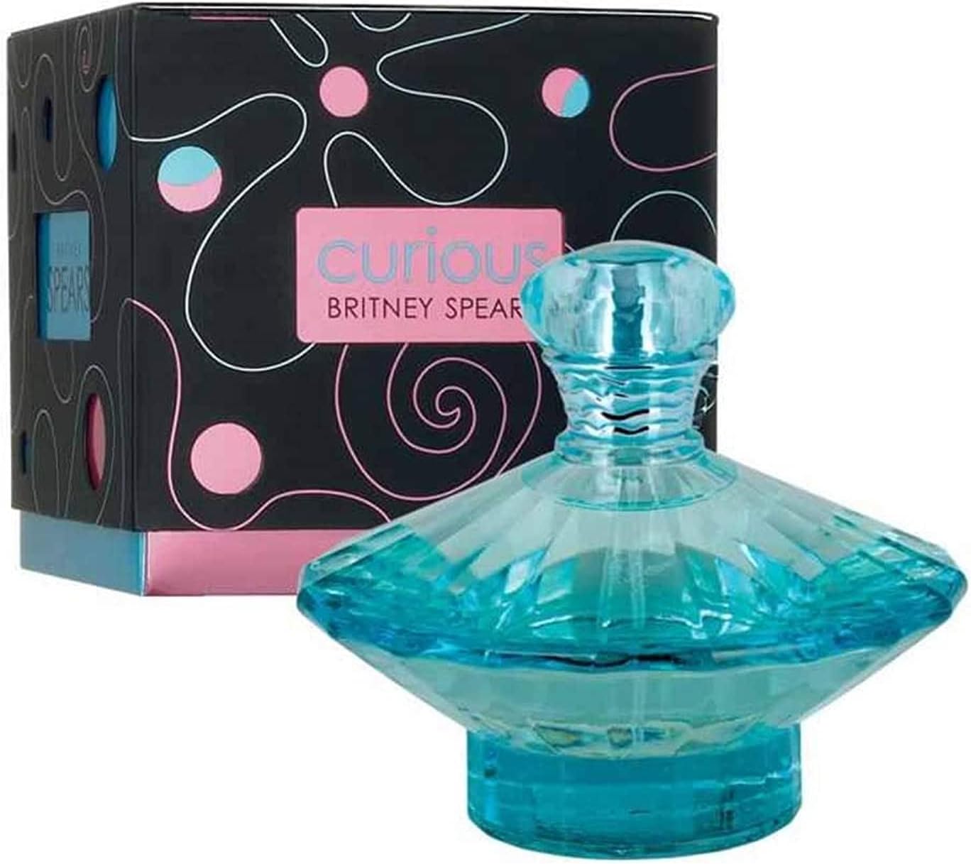 Britney Spears Curious Eau de Parfum spray for women, 100ml, featuring a sleek bottle design and floral fragrance notes.