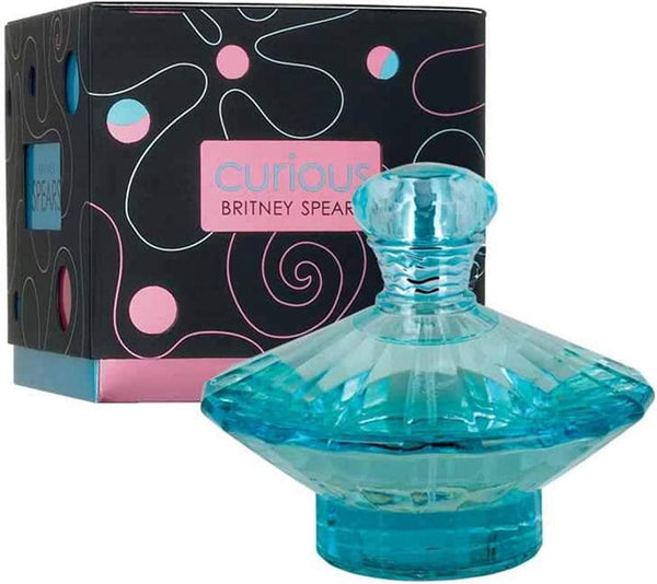 Britney Spears Curious Eau de Parfum spray for women, 100ml, featuring a sleek bottle design and floral fragrance notes.
