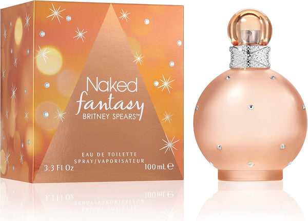 Britney Spears Naked Fantasy Eau de Toilette spray for women, 100ml, featuring the perfume bottle with a sleek, modern design.