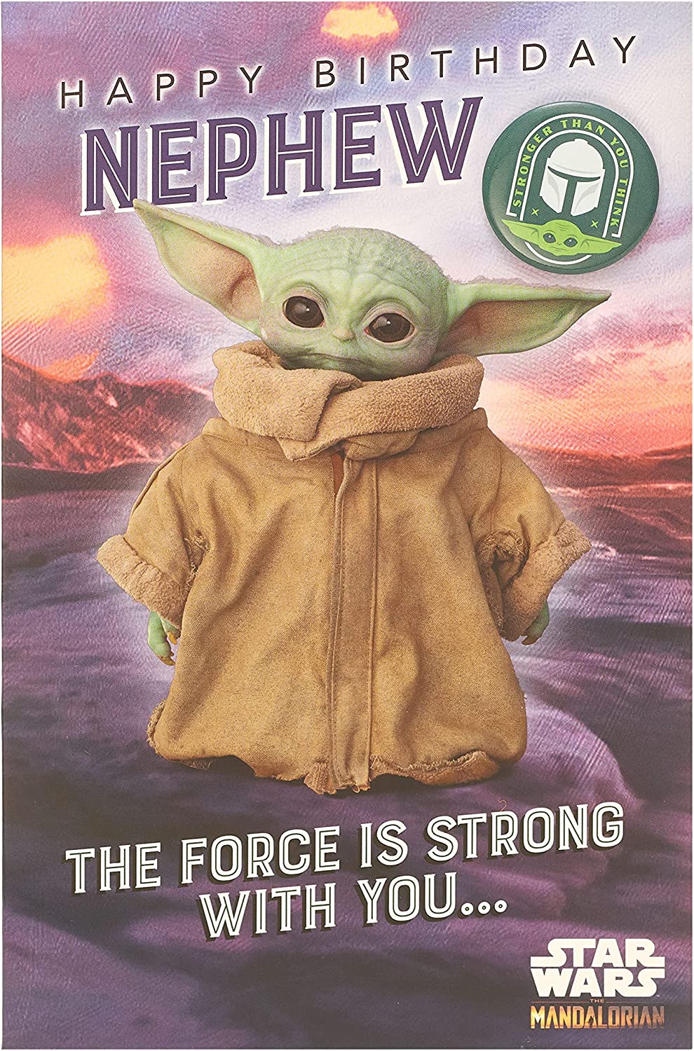 Baby Yoda Nephew Birthday Card with Badge