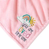 Soft Tiny Tatty Teddy You Are Loved baby girl comforter by Carte Blanche, featuring a plush teddy bear with a heart design for infants