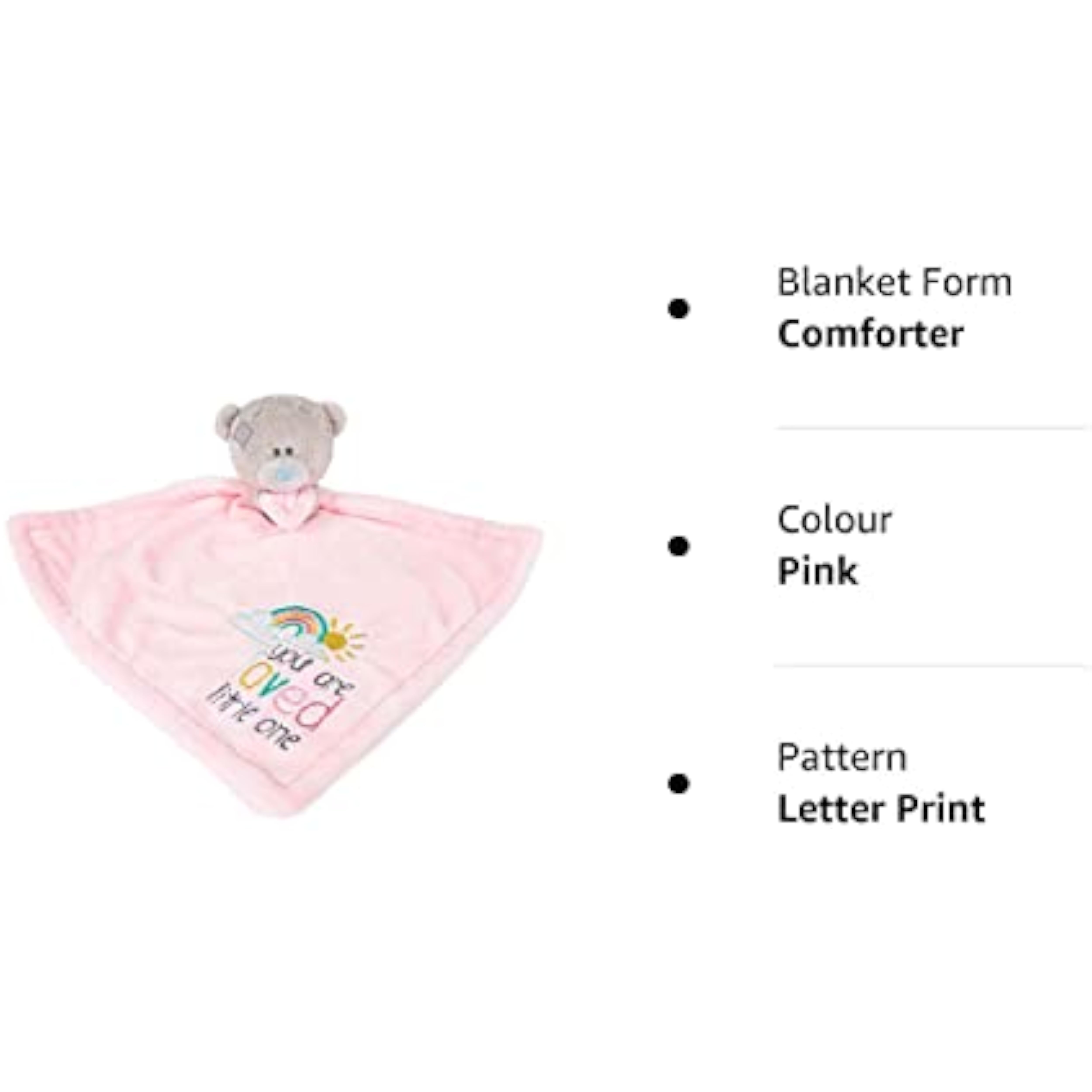 Tiny Tatty Teddy "You Are Loved" baby girl comforter by Carte Blanche, soft plush fabric with embroidered teddy face and heart details.