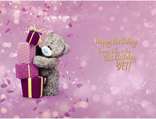 Colorful 13th birthday bear stacking gifts from Carte Blanche, featuring a plush bear and decorative birthday presents.