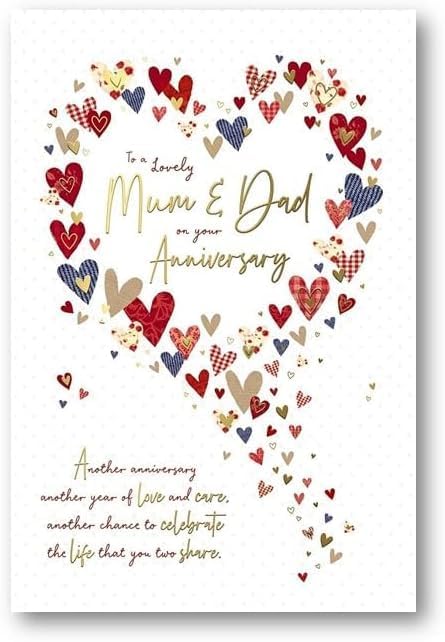 Carte Blanche anniversary card featuring pink and red heart designs for Mum and Dad, perfect for celebrating special memories.