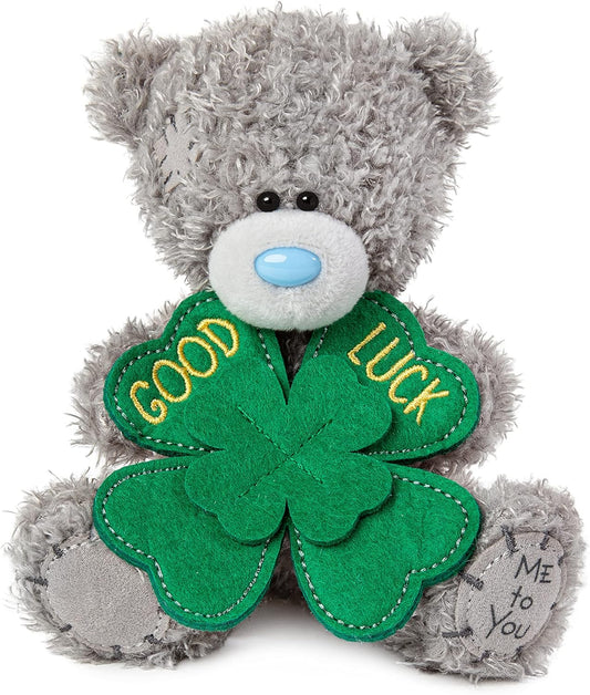 Soft M5 Good Luck Clover plush toy by Carte Blanche, featuring a green clover design with a cute, cuddly appearance.