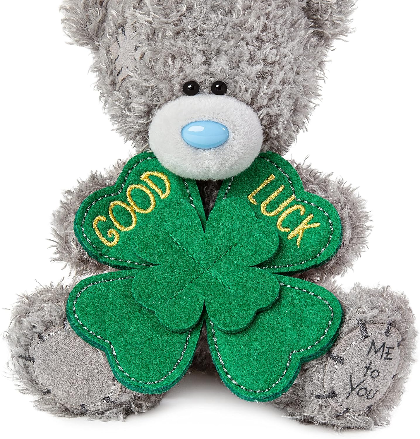 Carte Blanche M5 Good Luck Clover plush toy featuring a soft, green plush clover with a friendly appearance.