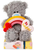 Colorful M7 Be Happy Rainbow Plush by Carte Blanche featuring vibrant rainbow-colored fabric and a cheerful, soft plush design.