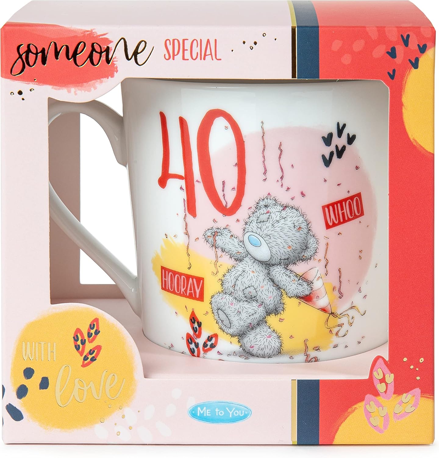 White ceramic "Me To You Bear" 40th birthday boxed mug by Carte Blanche, featuring a cute bear design on the front.