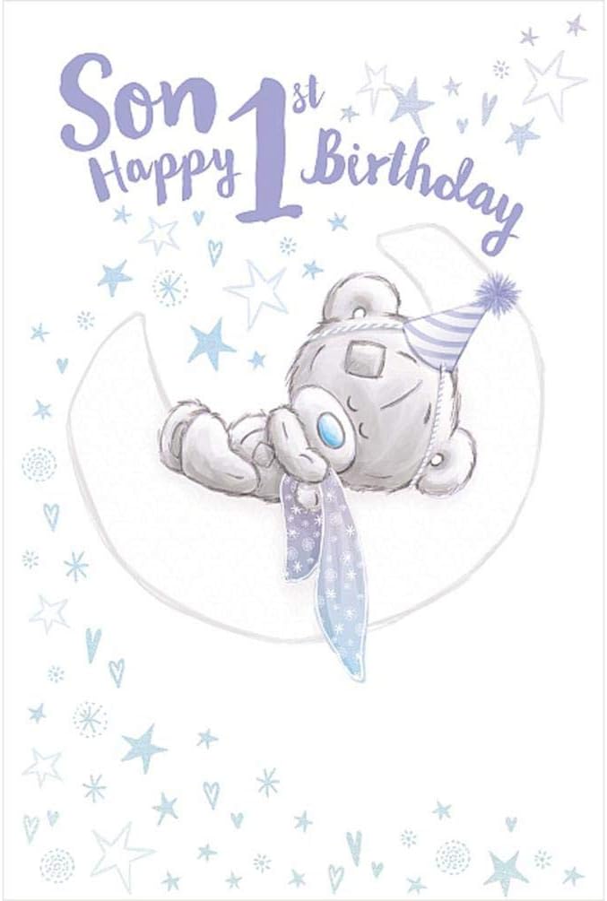 Me To You Bear first birthday card by Carte Blanche featuring a cute teddy bear design on a colorful background.