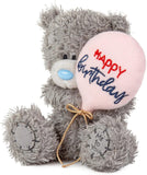 Grey Me to You Tatty Teddy bear holding a balloon, 10cm Happy Birthday plush toy from Carte Blanche's official collection.