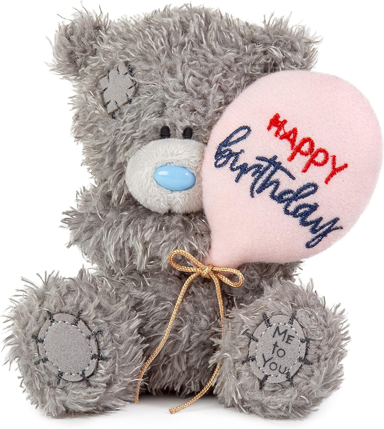 Grey Me to You Tatty Teddy 10cm Happy Birthday Bear holding a balloon from the Official Collection by Carte Blanche