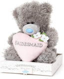Tatty Teddy Bear Bridesmaid plush toy with love heart, displayed on a gift plinth, by Carte Blanche.