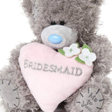 Tatty Teddy bear soft toy with love heart on gift plinth, perfect for bridesmaids, by Carte Blanche