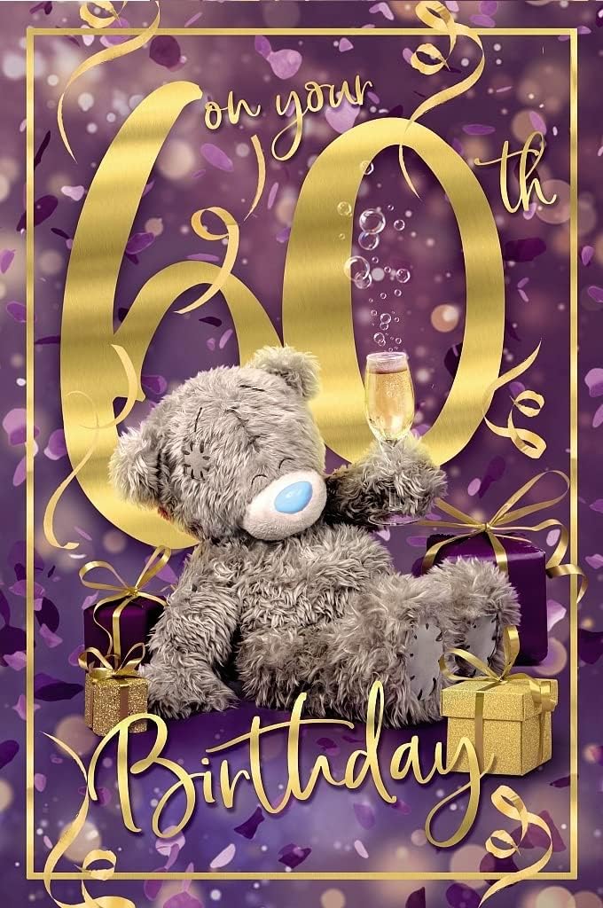 3D holographic bear teddy bear greeting card for 60th birthday by Carte Blanche, featuring a colorful, eye-catching design.