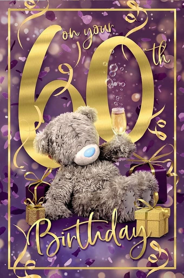3D holographic bear teddy bear greeting card for 60th birthday by Carte Blanche, featuring a colorful, eye-catching design.