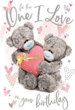 Holographic "I Love You" birthday bear greeting card by Carte Blanche with 3D laser effect and colorful design.