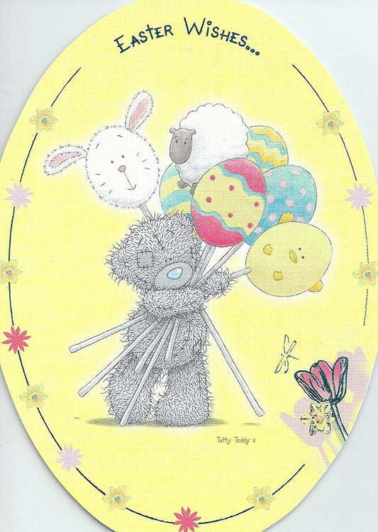 Me To You Easter Wishes Card by Carte Blanche featuring a cute teddy bear with festive Easter decorations.