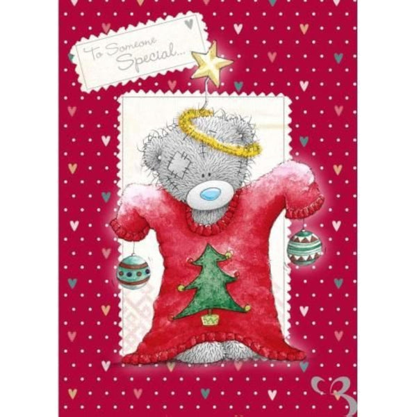 Tatty Teddy in a Christmas jumper greeting card by Carte Blanche, featuring a cute teddy ready for the holiday season.