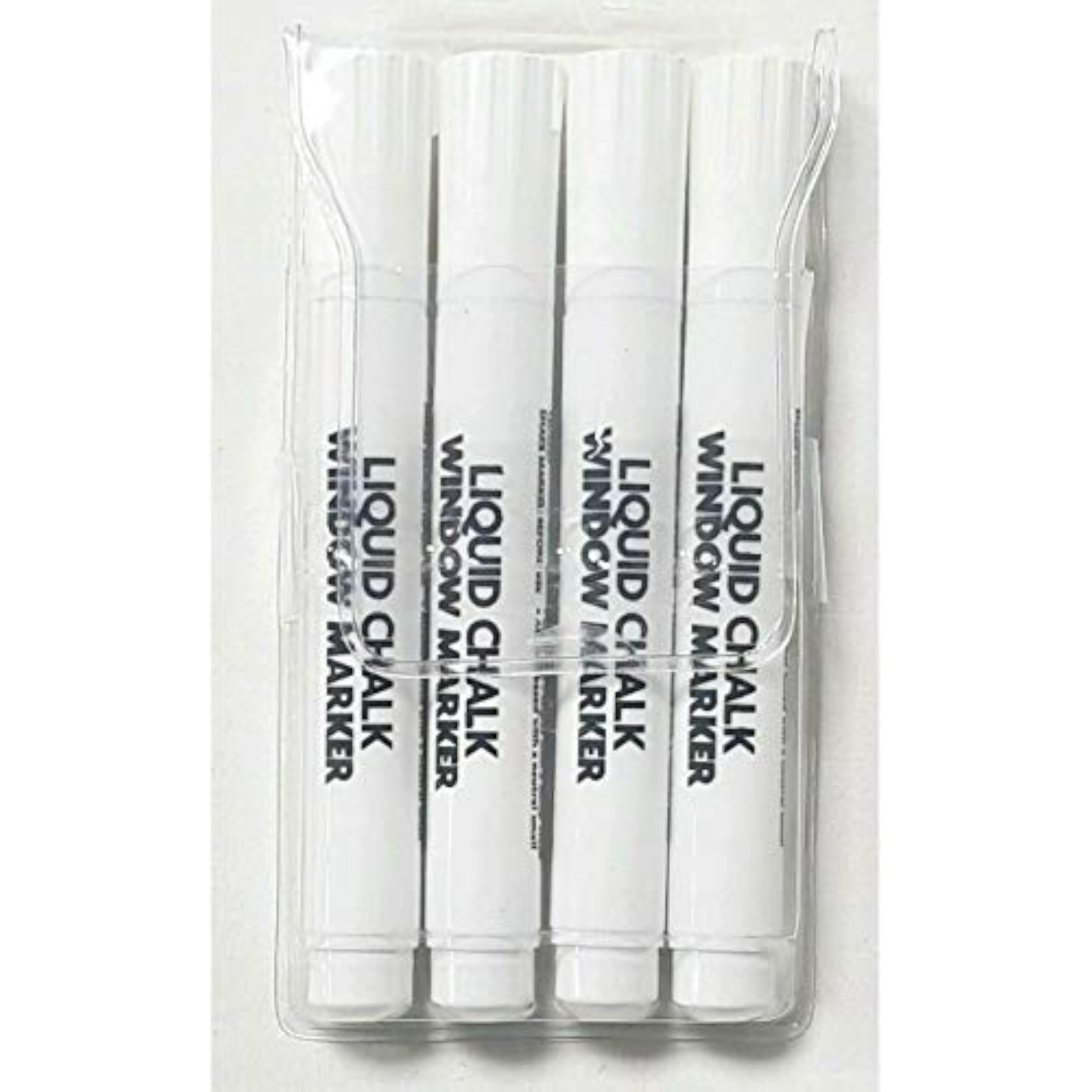 County Window White Liquid Chalk Markers set with four chalk markers for smooth, vibrant writing on glass and chalkboards.