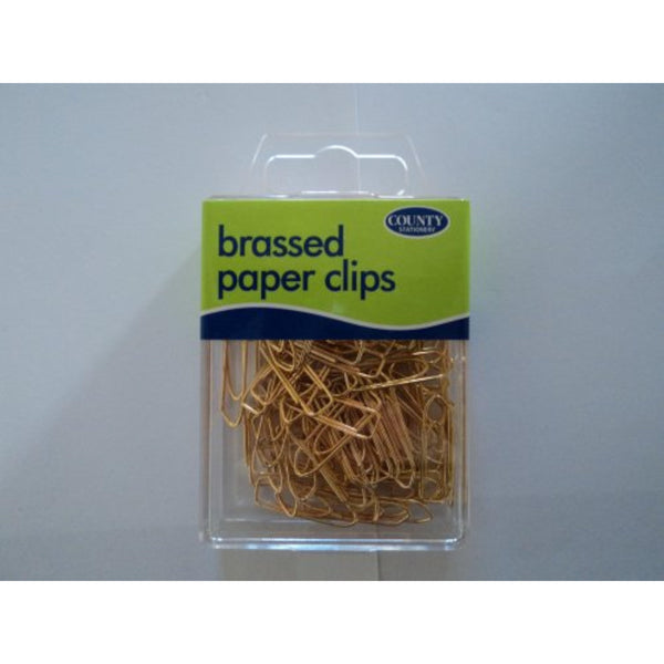 County brassed paper clips, 25mm, stored in a reusable plastic box, set of approximately 100 stationery accessories.