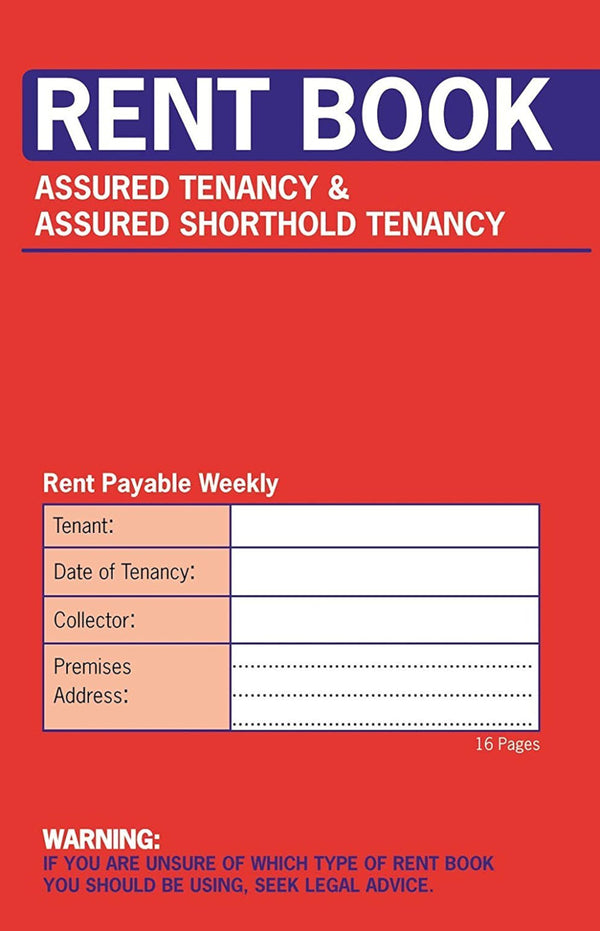 County Rent Book with 16 pages for Assured Tenancy and Assured Shorthold Tenancy agreements, featuring clear, organized stationery pages.