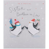 UK Greetings Christmas Card for Sister and Brother-in-Law - Ice Skating Penguins Design