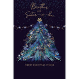 UK Greetings Brother and Sister-in-Law Christmas Card - Blue Christmas Tree and Gold Stars with Foil and Embellished Details - Eco-Friendly