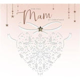 UK Greetings Mam Christmas Card - Patterned heart and stars with embellishments, die cut and foil, embossed details - Eco-Friendly