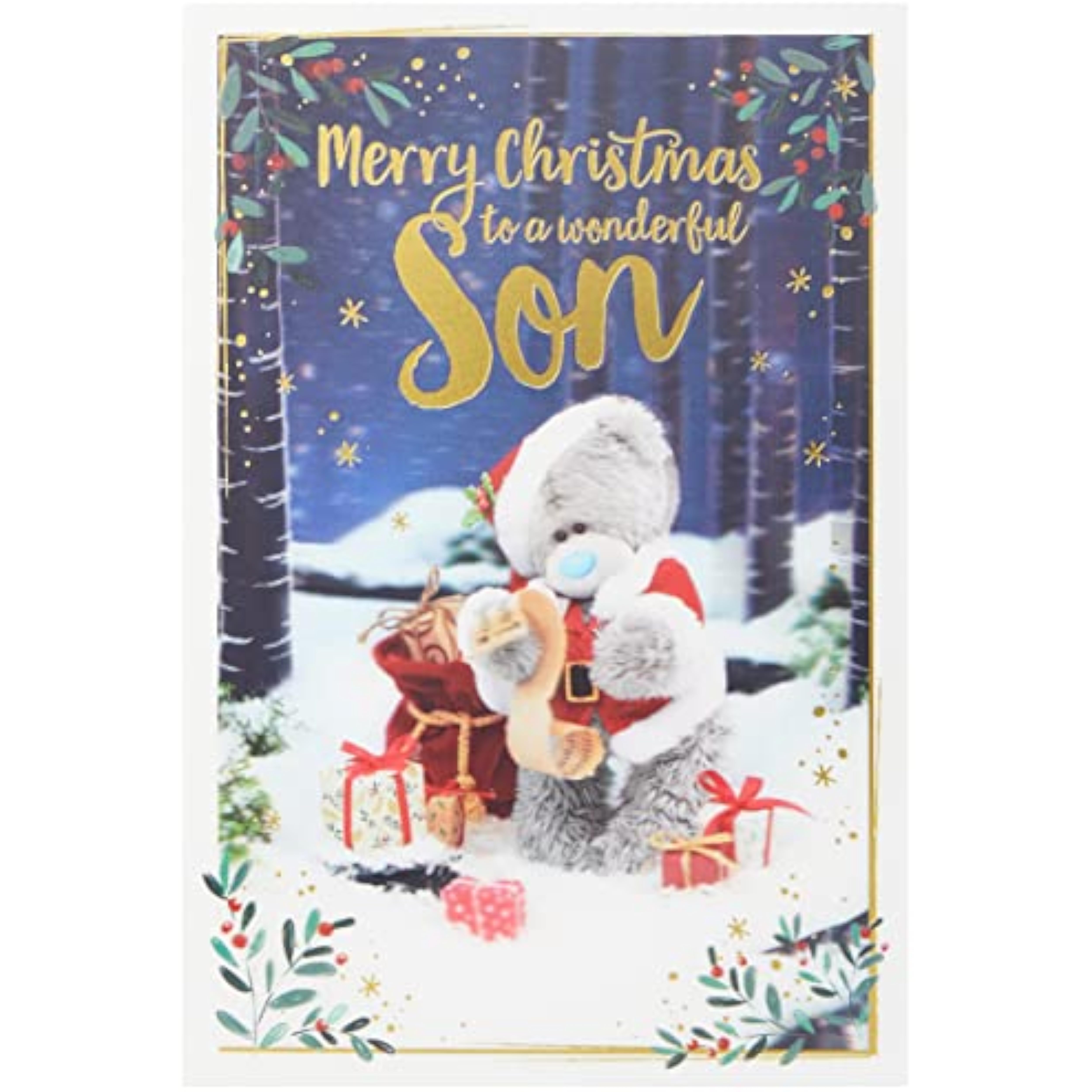 Bear With Christmas List 3D Holographic Son Christmas Card