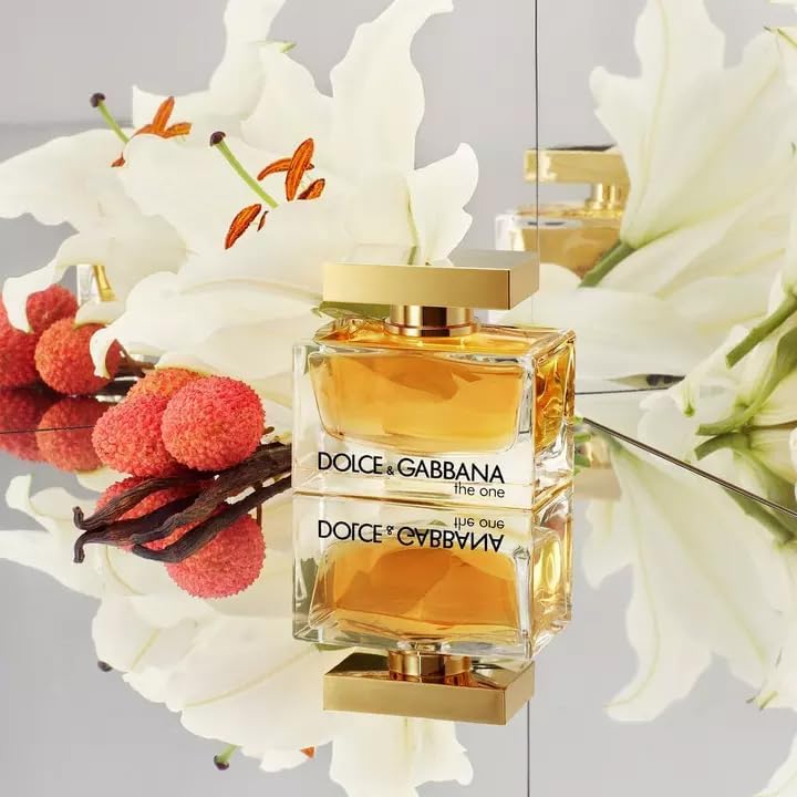 Dolce & Gabbana The One women's Eau de Parfum spray bottle, 75ml, with elegant packaging and floral fragrance accents.